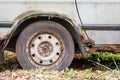 Side view part with a wheel of old vintage retro car