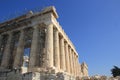 Side view of the Parthenon temple under a blue sky in Athens, Greece. Royalty Free Stock Photo