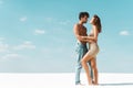 View of passionate sexy young couple embracing on beach Royalty Free Stock Photo