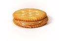 Side view of peanut butter and cracker sandwich on white Royalty Free Stock Photo