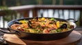 Seafood Paella Delight: A Mouthwatering Mix of Clams, Mussels, Shrimp, and Saffron Rice