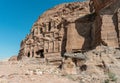 Side view photograph of the Royal Tombs and facades at Petra, Jordan Royalty Free Stock Photo