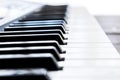 Side view of piano keys. Close-up of piano keys. Close frontal view. Piano keyboard with selective focus. Diagonal view. Piano key Royalty Free Stock Photo