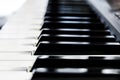 Side view of piano keys. Close-up of piano keys. Close frontal vSide view of piano keys. Close-up of piano keys. Close frontal Royalty Free Stock Photo