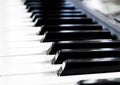 Side view of piano keys. Close-up of piano keys. Close frontal view. Piano keyboard with selective focus. Diagonal view. Piano key Royalty Free Stock Photo