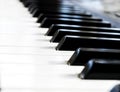 Top view of piano keys. Close-up of piano keys. Close frontal view. Piano keyboard with selective focus. Diagonal view. Piano Royalty Free Stock Photo