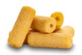 Side view pile of crispy roller corn snack isolated on white background Royalty Free Stock Photo