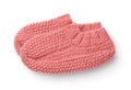 Side view of pink woolen knitted slipper socks