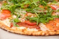 SIDE VIEW PIZZA RUCOLA VEGETABLE VEGETARIAN Royalty Free Stock Photo