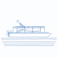 Side View Pontoon Boat Vector Illustration in Outline Style Royalty Free Stock Photo