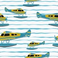 Side View Pontoon Plane Vector Illustration Seamless Pattern Royalty Free Stock Photo