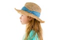 Side view portrait of cute girl wearing straw hat Royalty Free Stock Photo