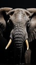 Side view portrait elephant bull sips water, showcasing magnificent tusks