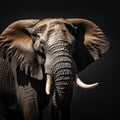 Side view portrait elephant bull sips water, showcasing magnificent tusks Royalty Free Stock Photo