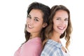Side view portrait of two happy young female friends Royalty Free Stock Photo