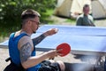 Young man with disabilty playing table tennis Royalty Free Stock Photo