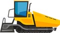 Side view of a powerful, yellow asphalt paving machine with continuous tracks, efficiently laying and compacting asphalt on a road Royalty Free Stock Photo