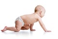 Side view of pretty crawling baby isolated