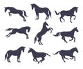 Side View of Racing Horse Silhouettes Set, Equestrian Sport, Derby Vector Illustration Royalty Free Stock Photo