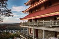 Side view of the Reading Pagoda in daytime with the city far below