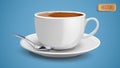 Side view of realistic white cup filled with black classic espresso with teaspoon vector illustration