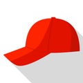 Side view of red baseball cap icon, flat style