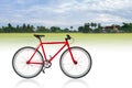 Side view red and black and white bicycle on beautiful nature background, object, fashion, sport, relex, decor, copy space Royalty Free Stock Photo