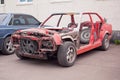 Side view of red old rusty car Royalty Free Stock Photo