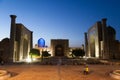 Side view of Registan Square Mosque and Madrasah complex in Samarkand, Uzbekistan