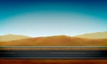 Side view of a road with a crash barrier, roadside, desert with sand dunes clear blue sky background, vector illustration