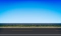 Side view of a road roadside green meadow and clear blue sky background, vector illustration Royalty Free Stock Photo