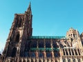 Side view of Roman Catholic Cathedral Notre Dame de Strasbourg in Alsace, France. Majestic gothic architecture