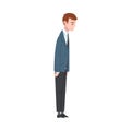 Side View of Sad Businessman, Depressed Unhappy Male Office Worker Character in Suit, Tired or Exhausted Manager Vector Royalty Free Stock Photo