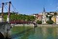 The Saint-Georges footbridge leading to the Saint-Georges church on the banks of the SaÃÂ´ne Royalty Free Stock Photo