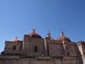 Side view of San Pedro church in Mitla city, archeological site of Zapotec culture in Oaxaca state landscape at Mexico Royalty Free Stock Photo