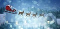 Composite image of side view of santa claus riding on sleigh during christmas Royalty Free Stock Photo