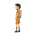 Side View of Scout Girl Standing with Backpack, Scouting Kid Character Wearing Uniform and Neckerchief, Summer Camp Royalty Free Stock Photo