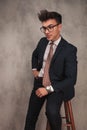 Side view of a seated young business man Royalty Free Stock Photo