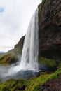 side view of Seljalandsfoss waterfall in Iceland Royalty Free Stock Photo