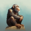 Playful Chimpanzee Speedpainting: Realistic Portrait With Subtle Gradients