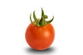 Side view of single freshly harvested red, ripe, juicy tomato isolated on white background with clipping path