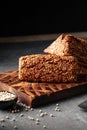 Side view on sliced flourless diet grain bread Royalty Free Stock Photo