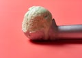 Spoon with fresh hami melon flavor ice cream on a pink background Royalty Free Stock Photo