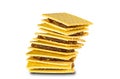 Side view stack of crispy pineapple cheese shake biscuit on white background Royalty Free Stock Photo