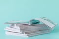 Side view of a stack of magazines with glossy paper Royalty Free Stock Photo