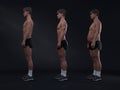 3D Rendering : side view of standing male body type : ectomorph skinny type, mesomorph muscular type, endomorphheavy weight