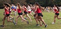 Side view of the start of a girls cross country running race on a grass field at Van Cortlandt PArk Royalty Free Stock Photo