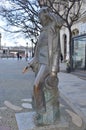 Side view of Statue of Hans Christian Andersen, monument in Bratislava