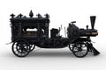 Side view 3D rendering of a Steampunk Halloween concept steam powered hearse isolated on a white background