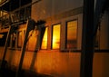 Side View of a Steamship Bathed in Sunset Glow